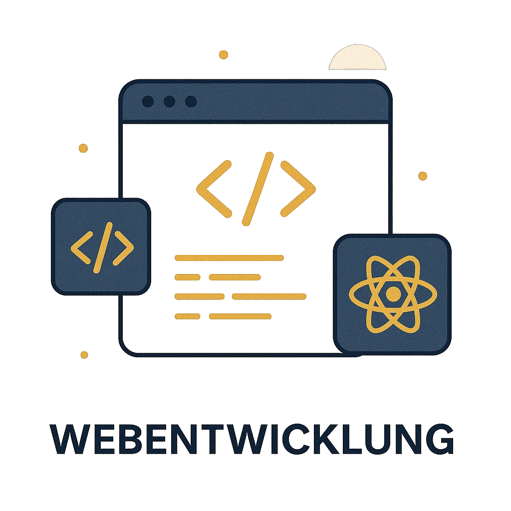 Illustration Webentwicklung mit Browserfenster, Code und React